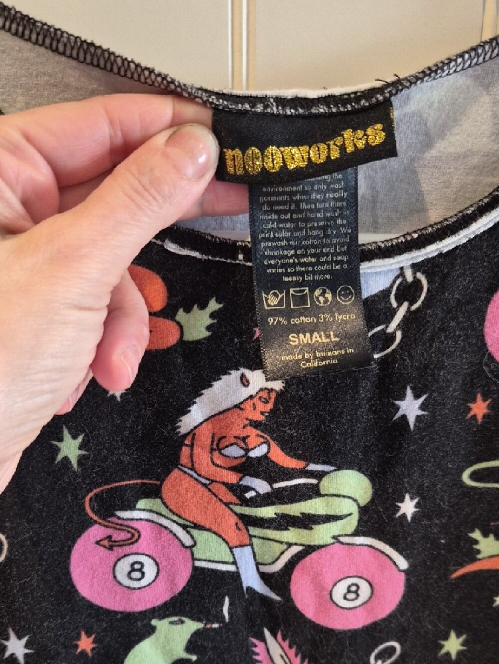 Black Graphic Tee with Pink & Green Cartoon Print - Picture 2 of 4